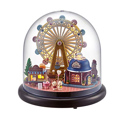 Spieluhr, DIY Mini House Transparentes Cover-Modell mit LED-Leuchten Rotierende Spieluhr, geeignet für die Heimdekoration(Riesenrad) von XPSSJMU