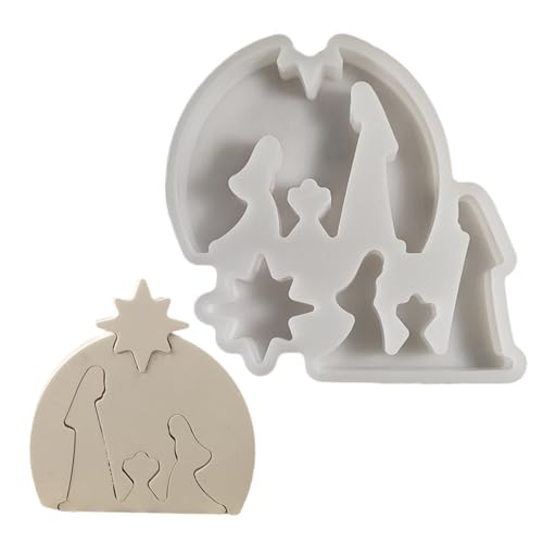 Silikon-Kerzenformen zur Kerzenherstellung, wiederverwendbar, antihaftbeschichtet, hitzebeständig, Weihnachtskrippen-Motiv, Harz-Silikonformen für Epoxidharz, Kerzenherstellung, Schokolade, Fondant Silikon-Kerzenformen zur Kerzenherstellung, wiederverwendbar, antihaftbeschichtet, hitzebeständig, Weihnachtskrippen-Motiv, Harz-Silikonformen für Epoxidharz, Kerzenherstellung, Schokolade, Fondant von XQBFJYMP