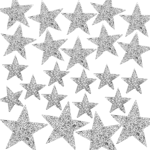 XQEUMC 24 Stück Silberweiß Fünfzackiger Stern Aufnäher Bügelbilder Glitzer Applikation Sterne Zum Aufbügeln für Jeans Kleidung Jacken Rucksäcke Hüte,8/6/4 cm XQEUMC 24 Stück Silberweiß Fünfzackiger Stern Aufnäher Bügelbilder Glitzer Applikation Sterne Zum Aufbügeln für Jeans Kleidung Jacken Rucksäcke Hüte,8/6/4 cm von XQEUMC
