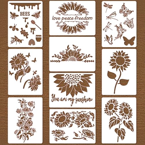 XQIGI Sonnenblumenschablonen, großes Set, 10 Stück, Blume, Schmetterlinge, Biene, Malschablone, 27,9 cm, "You are My Sunshine", wiederverwendbare Kunststoffschablone für Tür, Holz, Wand, Leinwand XQIGI Sonnenblumenschablonen, großes Set, 10 Stück, Blume, Schmetterlinge, Biene, Malschablone, 27,9 cm, "You are My Sunshine", wiederverwendbare Kunststoffschablone für Tür, Holz, Wand, Leinwand von XQIGI