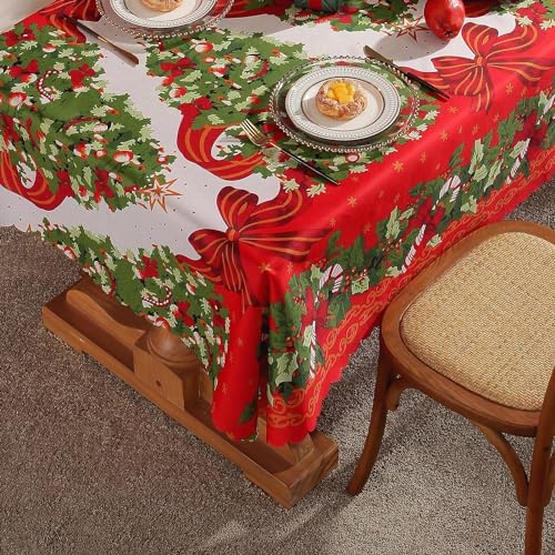 XQKXHZ Rechteckig Weihnachts Tischdecken, Rot Party Tischdecke mit Weihnachtsbaum Dekoration, Wiederverwendbar Wasserdicht Weihnachtstischdecke, Wasserabweisend Weihnachtstischdecken,150x120cm von XQKXHZ