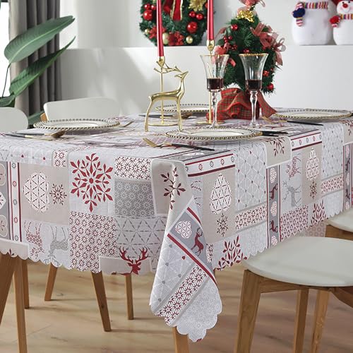 XQKXHZ Weihnachtstischdecke,Weihnachten Tischtuch Schmutzabweisend Wasserabweisend Groß Tischdecken Weihnachten Rechteckige Esstischdecke Abwaschbar Weihnachts Tischdecke,Party Tischdeko,F,150x400cm von XQKXHZ