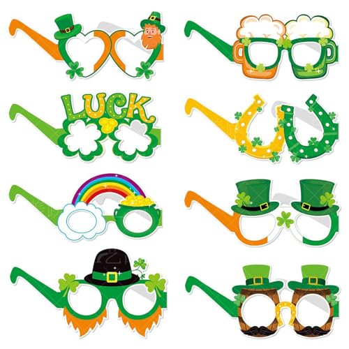 XQMMGO 16 PCS St. Patrick's Day Brillen, Brillen für St. Patrick's Day, Irische Glücksklee-Brillen aus Papier für St. Patrick's Day, Grüne Festival-Dekorationsbrillen für Feierparty von XQMMGO