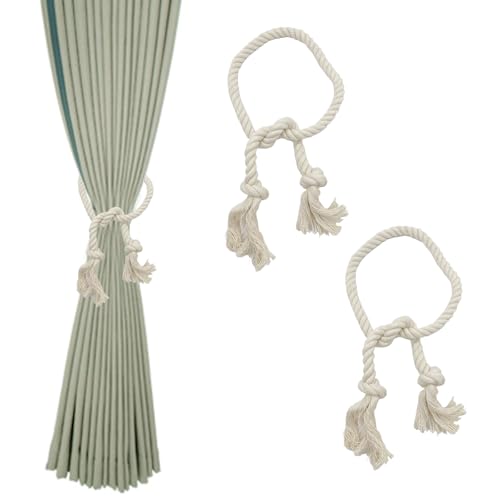 XQMMGO 2 Stück Vorhang Raffhalter, Raffhalter Für Gardinen, Boho Vorhang Clips Baumwolle Seil, Handgemachte Vorhang Raffhalter, für Office Haus Vorhang Dekoration (Cremefarben) von XQMMGO