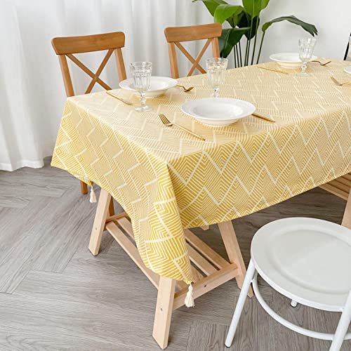 XQSSB Tischdecke Tischtuch Lotuseffekt Wasserabweisend Anti Heißes Modernes Baumwollleinen Fleckschutz Pflegeleicht Schmutzabweisend Gelb B 130 × 200cm von XQSSB