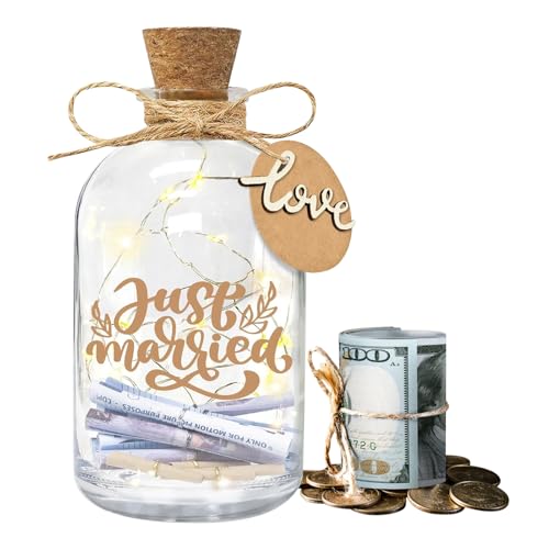 XQZMD LED Flaschenlicht Hochzeit, Beleuchtete Dekoflasche mit Korken, Geldgeschenke Hochzeit Verpackungen, Dekoflasche mit LED Lichterkette für Brautpaar und Frisch Verliebte (Just Married) von XQZMD
