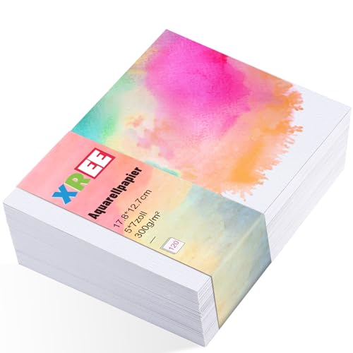 120 Blätter Aquarellpapier 300g, Dickes Aquarellblock 17,8 x 12,7 cm Wasserfarben Acryl Papier Malpapier Kinder Gouachepapier Karten für DIY Glücksbringer Geburtstag von XREE