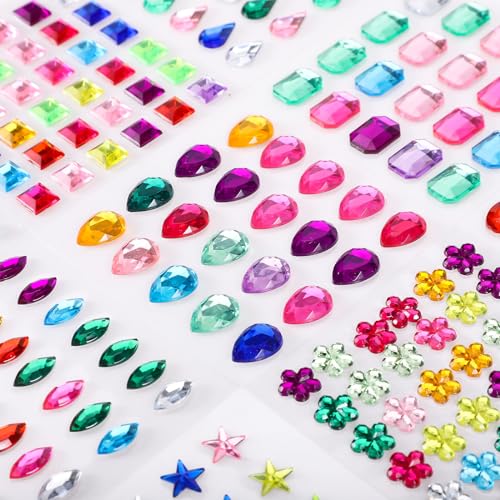 1956 Stück Glitzersteine Selbstklebend, 15 Blätter Strasssteine zum Basteln Schmucksteine Rhinestones Aufkleber Bunt Faschingsdeko Sticker DIY Glücksbringer Geschenke Für Fotorahmen Grußkarten von XREE