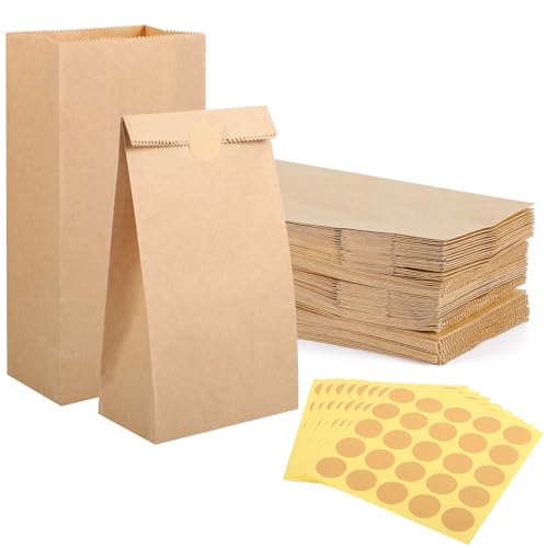 200 Stück Papiertüten Klein, 18x9x5,5 cm Geschenktüten Klein Braun Kraftpapier Tüten Butterbrottüten Mitgebseltüten mit Aufkleber DIY Ostern Hochzeit Geburtstag von XREE