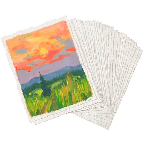 300GSM Büttenpapier, 20,3 x 15,2cm Aquarellpapier Handgeschöpftes Papier Blankopapier Zeichenpapier Dickes Baumwollpapier für Gemälde Einladungen Briefe Handwerke (25 Blätter) von XREE