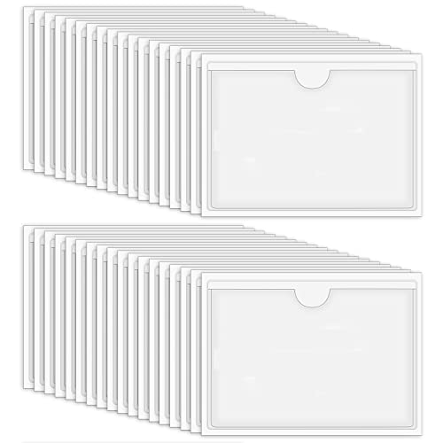 36 Stück Etikettenhalter Selbstklebend, 13.5 x 9.5 cm Visitenkartenhüllen Selbstklebend Beschriftungsfenster Transparent für Büro Zuhause Schule(Oben Offen) von XREE