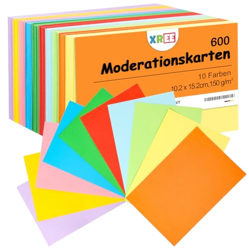 600 Stück Moderationskarten, 10,2 x 15,2cm Karteikarten 150 g/m² Blanko Lernkarten Vokabelkarten für Zuhause Schule Büro (10 Farben) von XREE