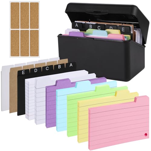 Karteikasten Schwarz, 15x9,5x8,5 cm Lernkarteibox inkl. 230 Karteikarten Bunt Liniert 15 Register 6 Ringen 6 Aufkleber Karteikarten Box für Unterwegs Lernen Notizen Schulsachen Büro Zuhause Karteikasten Schwarz, 15x9,5x8,5 cm Lernkarteibox inkl. 230 Karteikarten Bunt Liniert 15 Register 6 Ringen 6 Aufkleber Karteikarten Box für Unterwegs Lernen Notizen Schulsachen Büro Zuhause von XREE