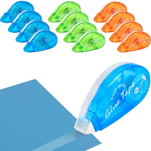 XREE 12 Stück Doppelseitiges Kleberoller, 8mx 8mm Selbstklebender Kleberoller Transparentes Fotokleber Glue Tape Klebeband Roller für Weihnachtskarten Basteln Geschenkbeutelsiegel von XREE