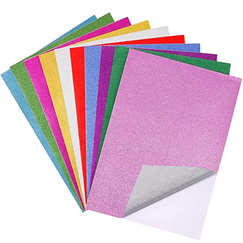 20 Blatt Glitzerpapier zum Basteln, A4 Bunt Glitzer PapieBastelpapier Glitzer Selbstklebende Glitzer-Papier für DIY Handwerk Grußkarten Scrapbooking (10 Farben) von XREE