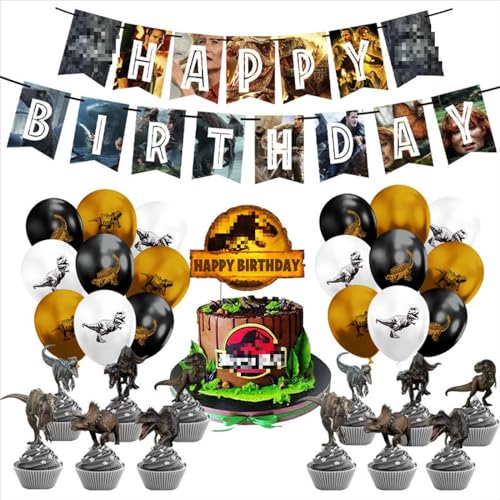 XRHOT Dinosaurier Geburtstag Deko 60PCS Dinosaurier Jurassic Geburtstagsdeko Dino Luftballon Happy Birthday Banner Dino Tortendeko Geburtstag Deko für Dino Deko Kindergeburtstag von XRHOT