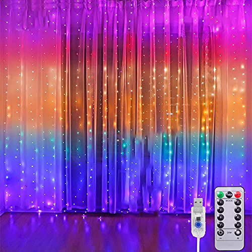 LED Lichtervorhang - 3x3m 300 LEDs Vorhanglichter mit 8 Modi-USB Lichterkettenvorhang mit Fernbedienung - LED Lichterketten für Party Weihnachten Außen Innen Schlafzimmer Deko(Mehrfarbig) von XRR