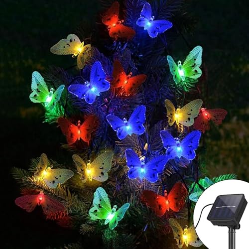 Solar Lichterkette Aussen,XRR 12 LED Solar Schmetterlings Lichterkette Garten Wasserdicht 8 Modi Dekorative Lichterketten Außen für Terrasse, Bäume, Hochzeiten, Partys von XRR