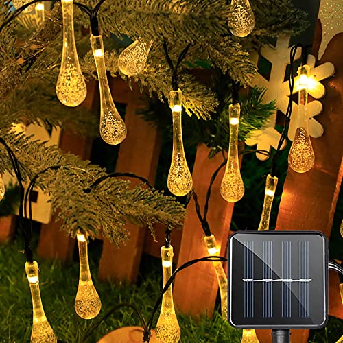 XRR Solar Lichterketten Außen 7.5M 50LED Solar Wassertropfen Lichterkette 8 Modi Wasserdicht Solarbeleuchtung Weihnachten Deko für Hochzeit, Terrasse, Party, Balkon, Bäume (Warmweiß) von XRR