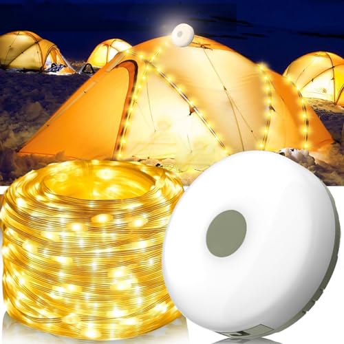 XRR Camping Lichterkette Aufrollbar, 10M LED Alpenwolken Lichterkette Wasserdichte verstaubare Lichterkette Außen verstellbare Usb Campinglampe für Garten, Wandern (warmes Weiß) von XRR