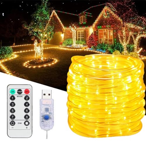 XRR Lichterschlauch, 100LED Schlauch USB Lichterketten Außen Innen, 8 modi IP65 Wasserfest Lichtschlauch für Schlafzimmer Party Garten Camping Weihnachten(Warmweiß) von XRR