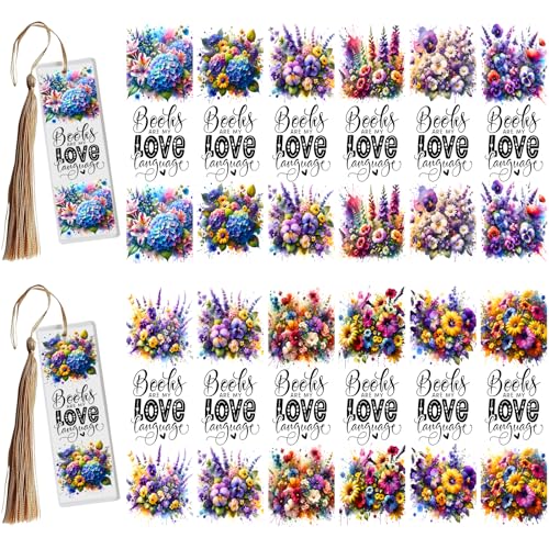 Elewins UV-DTF-Wraps – 24 Blatt Blumen, UV-DTF-Aufkleber für Acryl-Lesezeichen, DIY, wasserdicht, zum Aufreiben von Transfers zum Basteln (bunte Blumen) von XRTHGS