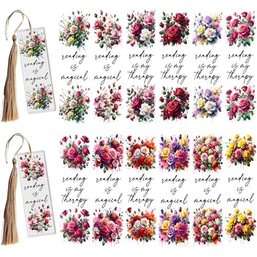 Elewins UV DTF Wraps - 24 Blatt Blumen UV DTF Abziehbilder für Acryl Lesezeichen Rohlinge, DIY Wasserdichte Reiben auf Transfers zum Basteln (Rosen) von XRTHGS
