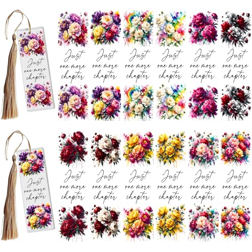 Elewins UV DTF Wraps - 24 Blatt Blumen UV DTF Aufkleber für Acryl Lesezeichen Rohlinge, DIY wasserdichte Rubb on Transfers zum Basteln (Pfingstrose) von XRTHGS