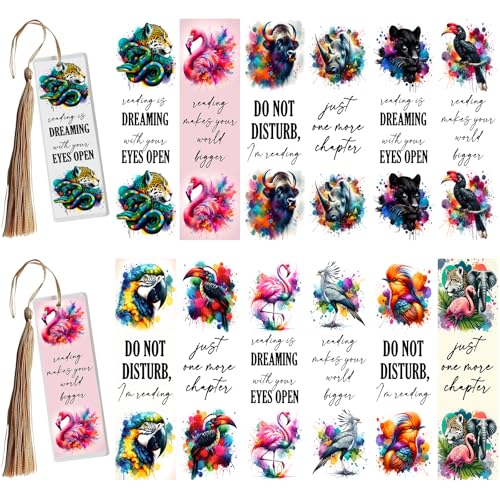 Elewins UV-DTF-Wraps – 24 Blatt Tiere, UV-DTF-Aufkleber für Acryl-Lesezeichen, DIY, wasserfest, zum Aufreiben von Transfers zum Basteln (Aquarelltiere) von XRTHGS