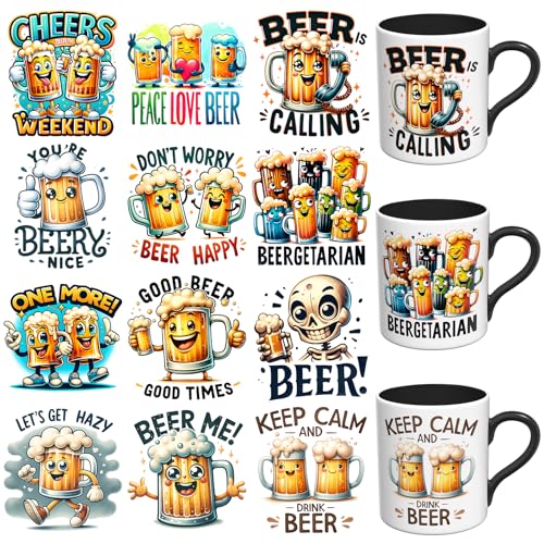 XRTHGS UV-DTF-Aufkleber – 12 Blatt Promi-Zitate, UV-DTF-Becherfolie für Tassen, Glas, Kaffee, DIY-Aufkleber für Trinkgläser, wasserfest, zum Basteln (lustige Bierzitate) von XRTHGS