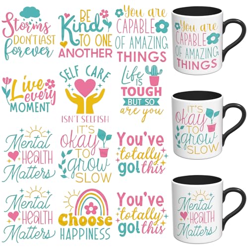 XRTHGS UV-DTF-Aufkleber – 12 Blatt Promi-Zitate, UV-DTF-Becherfolie für Tassen, Glas, Kaffee, DIY-Aufkleber für Trinkgläser, wasserfest, zum Basteln (psychische Gesundheit) von XRTHGS