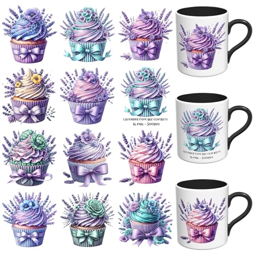 XRTHGS UV-DTF-Aufkleber – 12 Blatt coole Charaktere, UV-DTF-Becherfolie für Tassen, Glas, Kaffee, DIY-Aufkleber für Trinkgläser, wasserfest, zum Aufreiben von Transfers zum Basteln (Lavendel-Cupcake) von XRTHGS