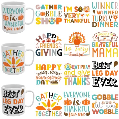 XRTHGS UV-DTF-Becher-Transferpapier, 12 Blatt, UV-DTF-Aufkleber können auf Tassen, Tischen, Thermoskannen, Handyhüllen und mehr verwendet werden (Happy Thanksgiving) von XRTHGS