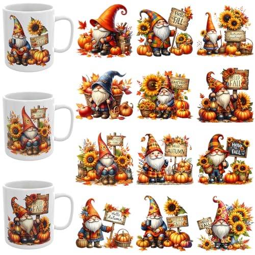 XRTHGS UV-DTF-Becher-Transferpapier, 12 Blatt, UV-DTF-Aufkleber können auf Tassen, Tischen, Thermoskannen, Handyhüllen und mehr verwendet werden. (Thanksgiving Gnomes) von XRTHGS