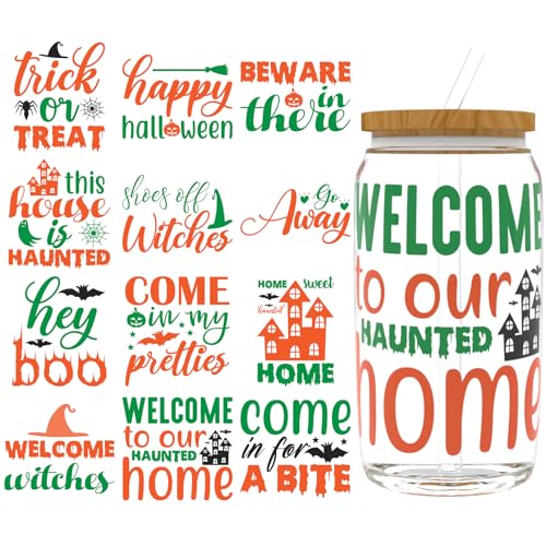 XRTHGS UV-DTF-Becherfolie für 473 ml, 12 Stück, UV-DTF-Transferpapier, Bastelarbeiten, kann für Tassen, Gläser, Laptops, Thermobecher usw. verwendet werden. (Halloween) von XRTHGS
