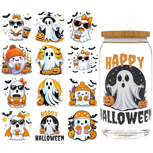 XRTHGS UV-DTF-Becherfolie für 473 ml, 12 Stück, UV-DTF-Transferpapier, Bastelarbeiten, kann für Tassen, Gläser, Laptops, Thermobecher usw. verwendet werden. (Halloween) von XRTHGS