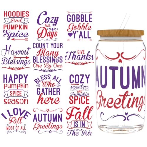 XRTHGS UV-DTF-Becherfolie für 473 ml, 12 Stück, UV-DTF-Transferpapier, Bastelarbeiten, kann für Tassen, Gläser, Laptops, Thermosbecher usw. verwendet werden. (Herbst Thanksgiving) von XRTHGS