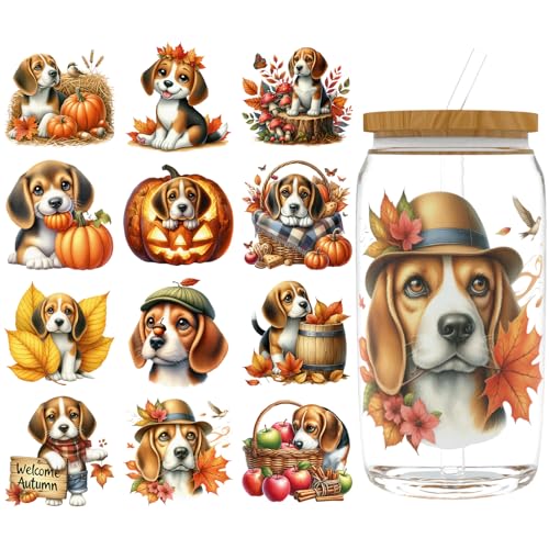 XRTHGS UV-DTF-Becherfolie für 473 ml, 12 Stück, UV-DTF-Transferpapier, DIY, Handwerk, kann für Tassen, Gläser, Laptops, Thermobecher usw. verwendet werden (Beagle) von XRTHGS