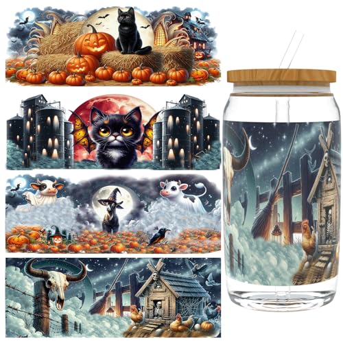XRTHGS UV-DTF-Becherfolie für 473 ml, 4 Stück, UV-DTF-Transferpapier, Bastelarbeiten, kann für Tassen, Gläser, Laptops, Thermosbecher usw. verwendet werden (Aquarell-Katze) von XRTHGS