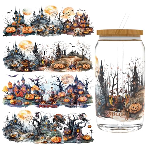 XRTHGS UV-DTF-Becherfolie für 473 ml, 4 Stück, UV-DTF-Transferpapier, Bastelarbeiten, kann für Tassen, Gläser, Laptops, Thermosbecher usw. verwendet werden (Scary Kid) von XRTHGS