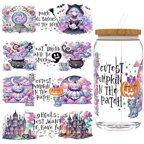 XRTHGS UV-DTF-Becherfolie für 473 ml, 4 Stück, UV-DTF-Transferpapier, Bastelarbeiten, kann für Tassen, Gläser, Laptops, Thermosbecher usw. verwendet werden (Süßigkeitenmalerei) von XRTHGS