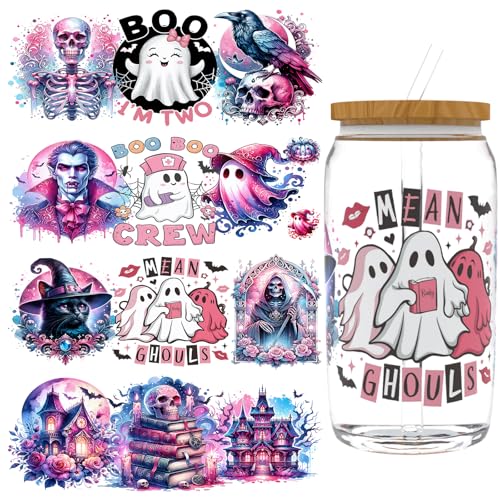 XRTHGS UV-DTF-Becherfolie für 473 ml, 4 Stück, UV-DTF-Transferpapier, Bastelarbeiten, kann für Tassen, Gläser, Laptops, Thermosbecher usw. verwendet werden (schauriges Aquarell) von XRTHGS