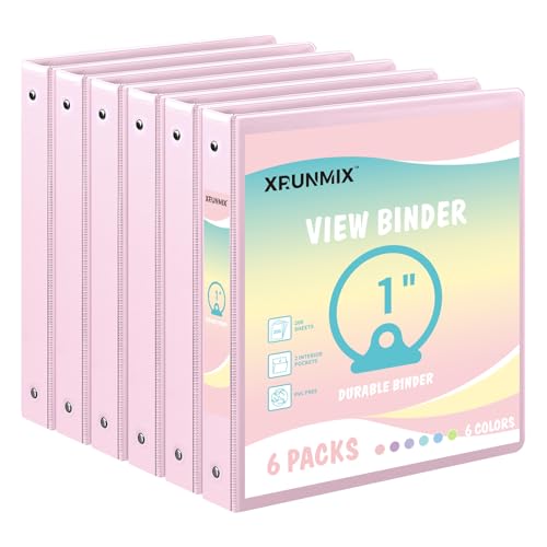 3-Ringordner mit Taschen, 2,5 cm, 5,1 cm, runde Ordner, für 200/450 Blatt, US-Buchstabengröße 21,6 x 27,9 cm, Bündelpackungen für den Schulanfang (Rosa, 6 Packungen – 2,5 cm) von XRUNMIX