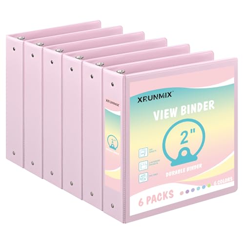 3-Ringordner mit Taschen, 2,5 cm, 5,1 cm, runde Ordner, für 200/450 Blatt, US-Buchstabengröße 21,6 x 27,9 cm, Bündelpackungen für den Schulanfang (Rosa, 6 Packungen – 5,1 cm) von XRUNMIX