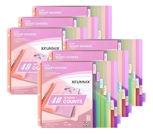 48 Registerkarten mit 8 Registerkarten, Registertaschen für 3 Ringbücher, 8 Pastellfarben, US-Buchstabengröße (6) von XRUNMIX