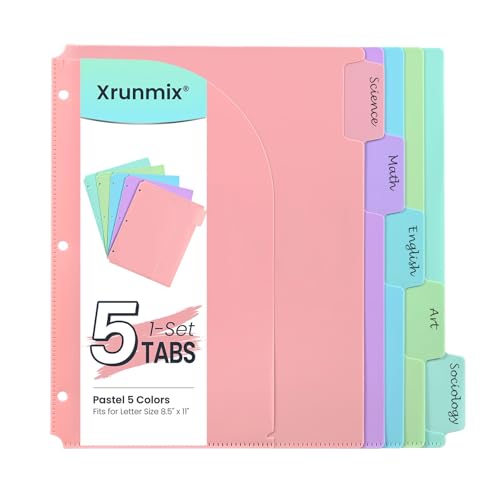 5 Registerkarten mit Taschen für 3-Ringordner, 5 Trennblätter für US-Buchstabengröße, Ordner-Trennblätter mit Registerkarten für Schule, Büro, Organisation (XY026) (1) von XRUNMIX