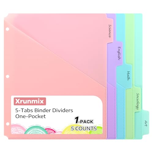 5 Registerkarten mit Taschen für 3-Ringordner, 5 Trennblätter für US-Buchstabengröße, Ordner-Trennblätter mit Registern für Schule, Büro und Zuhause, 5 Pastellfarben (1) von XRUNMIX