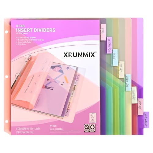 Ordner-Trennblätter mit 8 Registerkarten, Registertaschen für 3-Ringbücher, 8 Pastellfarben, US-Buchstabengröße (1) von XRUNMIX