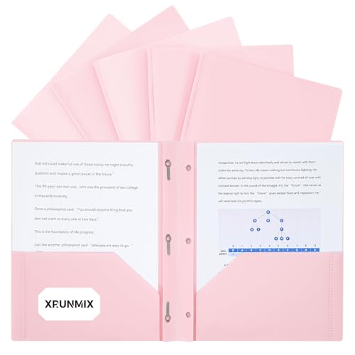 Ordner mit 2 Fächern mit 3 Zinken, Briefformat, Kunststoffordner mit Taschen und Zinken, Poly-Kunststoff-Ordner für Büro und Schule, 6 Pastellfarben (Rosa, 6 Packungen) von XRUNMIX