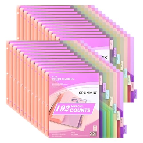 Ringbuch-Trennblätter mit 8 Registerkarten und 2 Taschen, 192 Zählungen, Register für 3-Ringbücher, 8 Pastellfarben, US-Briefgröße (24) von XRUNMIX
